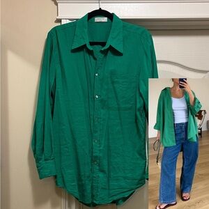 Babaton Aritzia Linen Button Up Shirt Kelly Green